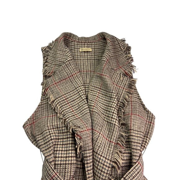 Democracy Womens Sleeveless Plaid Vest Jacket Size L Fringe Belt Multicolor - Picture 2 of 7
